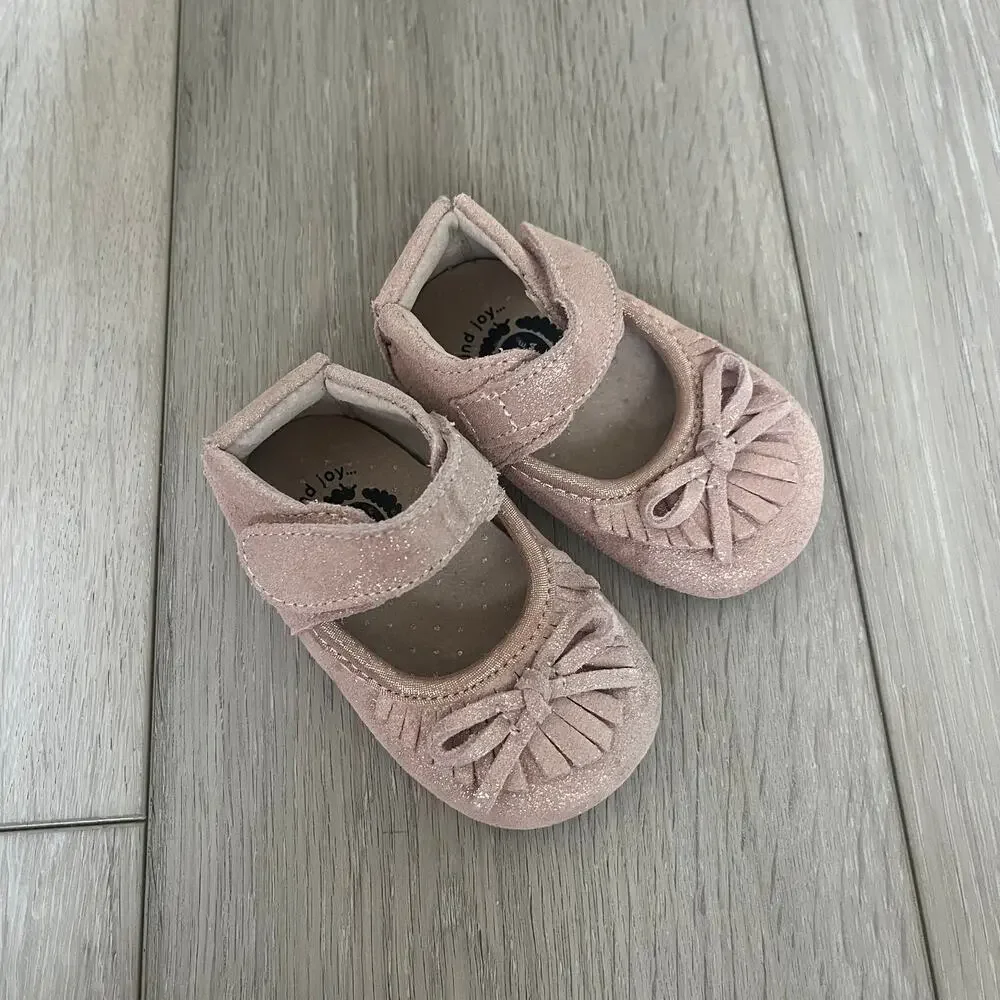 Livie & Luca 'Willow' Fringe Moccasin Mary Jane Suede Pink Shoe 6-12 MTH